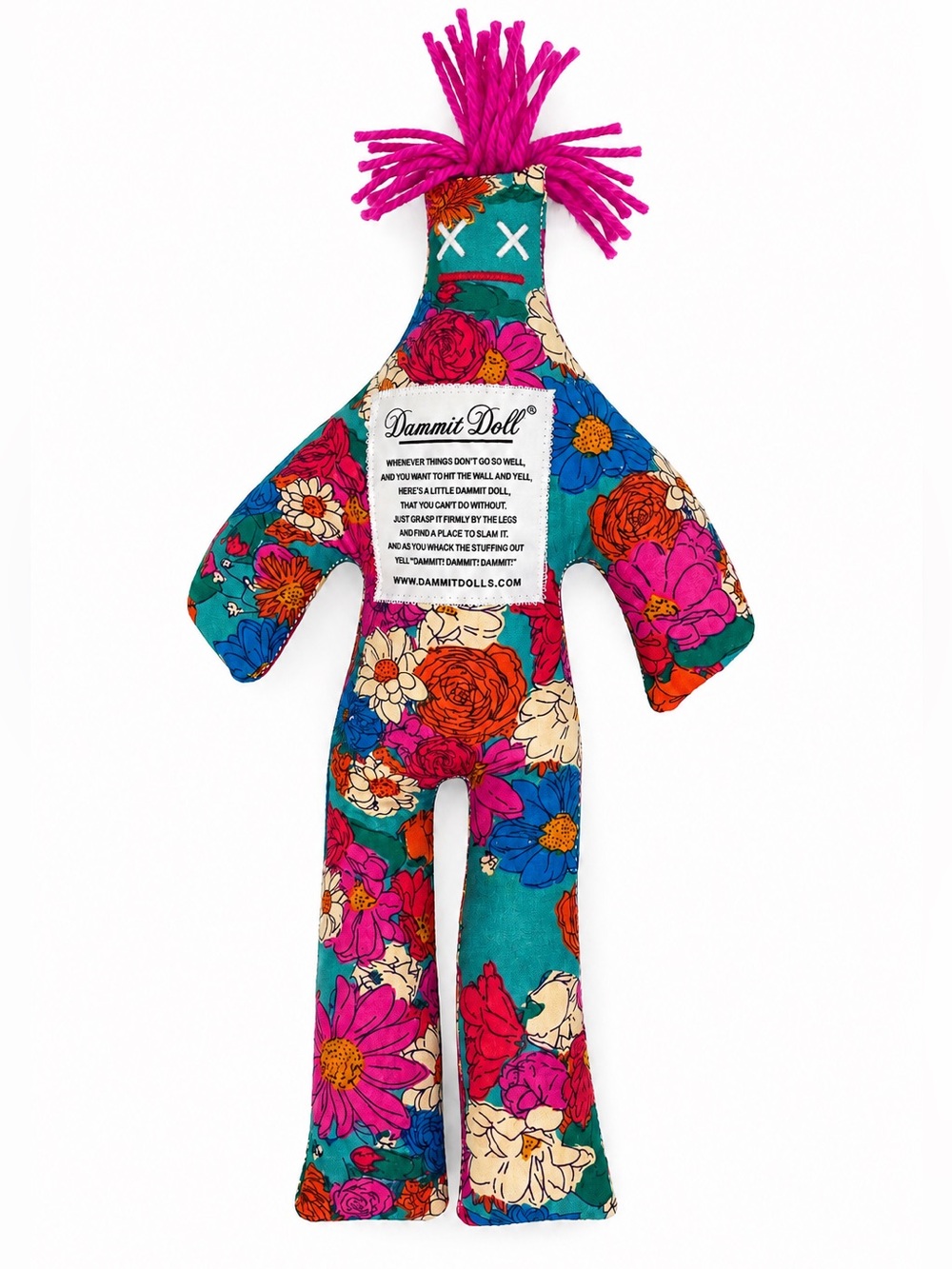 DAMMIT DOLL Classic Floral Stress Relief Doll – Teal Pink 12”